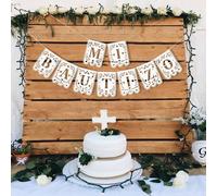 Shein 1 Set Bandera de fieltro - Decoración de fiesta de Primera Comunión Bendice a Dios, Pancarta colgante de Primera Comunión, Guirnalda de flores de pape