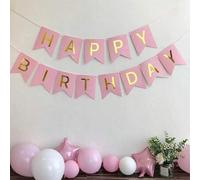 Shein 1 Set Banderín de papel rosa con mensaje "Feliz Cumpleaños" y decoración de letras metálicas modernas, adecuado para fiestas de cumpleaños, vuelta al