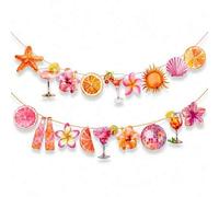 Shein 1 Set Banderola de Cartulina Rosa Naranja Atardecer Fiesta, Guirnalda de Fiesta Fácil de Colgar con Frutas Tropicales de Verano Cóctel Floral Concha,