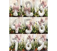 Shein 1 Set De 2 Globos De Foil Blancos Grandes Con Decoración De Lazo Mate, Adecuado Para Fiesta De Cumpleaños, Actividades Al Aire Libre, Aniversario, Fes