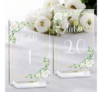 Shein 1 Set de 20 números de mesa de boda acrílicos con base, señalización clara de 4x6 pulgadas con números de mesa impresos, mejores regalos, decoración d