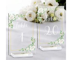 Shein 1 Set de 20 números de mesa de boda acrílicos con base, señalización clara de 4x6 pulgadas con números de mesa impresos, mejores regalos, decoración d