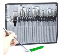 Shein 1 Set de 24 piezas de brochas de pintura de nailon en bolsa de tela gris, multifunción para acuarela, acrílico, pintura al óleo, útiles escolares, de