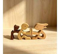 Shein 1 Set de Artesanía de Madera Tallada a Mano, Patrón de Familia de Cachorros Lindos, Conjunto de Esculturas Decorativas, Para Exhibición en Escritorio