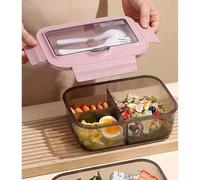 Shein 1 Set de Caja Bento cuadrada de unicolor con compartimentos, tapa y utensilios, caja de almuerzo reutilizable y apta para microondas para trabajadores