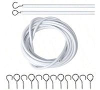 Shein 1 Set de cuerda blanca para cortinas, cordón de cortina recubierto de plástico, línea de cortina, atador de cortina con anillos y ganchos de tornillo,