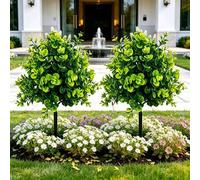 Shein 1 Set de Flores y Plantas Artificiales Grandes para Exteriores, Hojas de Eucalipto Dispuestas en Tiras, Estructura de Soporte de Suelo con Banda de Fl