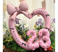 Shein 1 Set de Globo de Aluminio en Forma de Corazón Rosa Gigante de 40 Pulgadas, Globos Rosas Numéricos de 16 Pulgadas, Decorados con Lazo de Cinta Negra y