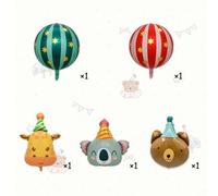 Shein 1 Set de globos con forma de cabeza de animal y estrellas 4D a rayas, adecuado para decoraciones de fiesta de cumpleaños, decoraciones de fiesta con t
