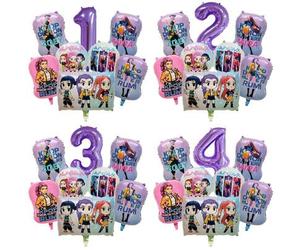 Shein 1 Set de Globos Numéricos 1-9 Incluyendo Tela de Fondo de Gremio de Cazadores de Brujas en Color Púrpura Claro, Adecuado para Fiestas del Día del Niño