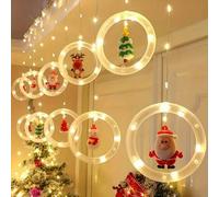 Shein 1 set de Luces de cortina LED navideñas, luces decorativas de cuerda LED navideñas, diseño de árbol de Navidad + muñeco de nieve + reno + Papá Noel y