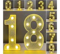 Shein 1 set de números de luz de cumpleaños LED de 8.6 pulgadas con brillo de plata, para edades de 1 a 100 años, lámpara de número para compromiso/boda/ani