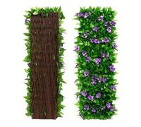 Shein 1 Set de Pantalla de privacidad expandible de hiedra artificial perenne y orquídea - Verde con orquídeas púrpuras, de plástico duradero para uso en in