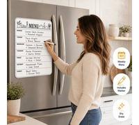 Shein 1 Set de Pizarra Blanca para Refrigerador con Planificador de Menú, Pegatinas y 1 Marcador Borrable, Pizarra de Menú Semanal Borrable para Notas de Co