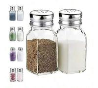 Shein 1 Set de saleros y pimenteros de vidrio, tarros de vidrio transparentes, utensilios de cocina con tapas de acero inoxidable - Recipientes para especia