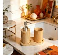 Shein 1 Set Dispensador de bambú Botella rellenable Bomba de jabón líquido Loción para baño Fregadero de cocina Encimera Tocador Decoración minimalista para