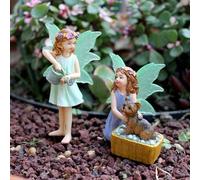 Shein 1 Set Figura de resina que brilla en la oscuridad de una niña alada lavando a un perro, decoración de hada de primavera para jardín, adecuada para pat