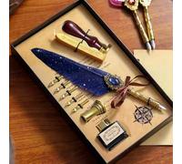 Shein 1 Set Jubaboz Pluma de Caligrafia con sello y cera de lacre, Pluma de Pluma, Tinta, Pluma de inmersión de tinta vintage con engranaje mecánico de vuel