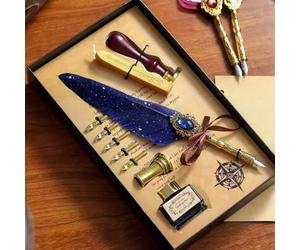 Shein 1 Set Jubaboz Pluma de Caligrafia con sello y cera de lacre, Pluma de Pluma, Tinta, Pluma de inmersión de tinta vintage con engranaje mecánico de vuel