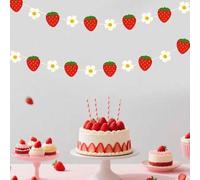 Shein 1 Set Pancarta de papel con estampado de fresas y margaritas, Bandera colgante con letras para fiesta de cumpleaños de primavera/verano, Pancarta de f