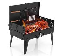 Shein 1 set Parrilla de acero inoxidable para exteriores, parrilla gruesa pequeña para el hogar, plegable en un segundo, estufa de carbón con brochetas, sum