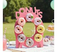 Shein 1 Set Patimate Soporte de Madera para Donas - Estante de Madera DIY para Donas con Recortes en Forma de Dona y Soporte Ovalado Rosa para Pasteles, Ade