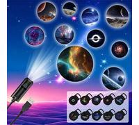 Shein 1 set Proyector de luz LED de galaxia USB, Proyector de luz de galaxia con 10/6/3 patrones, Lámpara proyectora LED con cielo estrellado y proyección d
