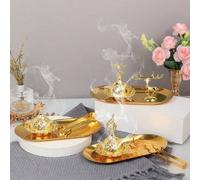 Shein 1 Set Quemador de incienso de hierro forjado minimalista con bandeja de madera, quemador de incienso pequeño y personalizado, estilo de Oriente Medio