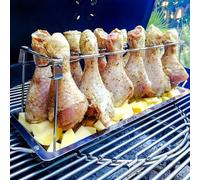 Shein 1 Set Rejilla para Piernas de Pollo + Bandeja de Acero Inoxidable / Contiene 1 Rejilla para Piernas de Pollo Solamente, Parrilla BBQ Exterior de Doble