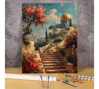 Shein 1 Set Torre redonda en la cima de la montaña. Kit de pintura al óleo digital DIY, juego de pintura artística para decoración de dormitorio y arte de p