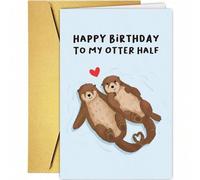 Shein 1 Tarjeta de cumpleaños linda de una nutria para novia/novio, tarjeta de cumpleaños divertida para esposa/esposo, tarjeta de feliz cumpleaños para él/