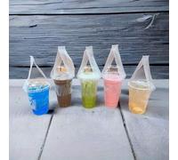 Shein 10/100/200 piezas Bolsas para llevar té con leche en forma de T - Bolsas portátiles para transportar vasos de bebidas, fundas de plástico transparente