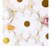 Shein 10/20/40 piezas Platos de papel con diseño de margarita, platos de un solo uso con forma de margarita de 7" y 9", platos de postre con estilo bohemio