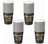 Shein 10/20/40 piezas Vasos desechables de papel negro y dorado para fiesta de cumpleaños 30, 40, 50, 60 años para hombres y mujeres, decoraciones de fiesta