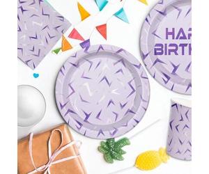 Shein 10/20/50/80 piezas Juego de vajilla desechable con temática K-Pop, que incluye platos con diseño de relámpago morado, servilletas y vasos de papel. Ad