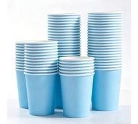Shein 10/20/50/90 piezas Vasos de papel desechables azules, vasos para fiestas, vasos de café, vasos de té, vasos para bebidas frías, capacidad de 9 onzas,