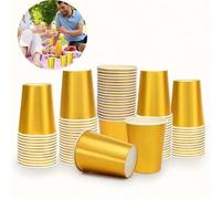 Shein 10/20/50/90 piezas Vasos de papel dorados, vasos para beber de 9 onzas, tazas de café, vasos para bebidas frías, reutilizables, adecuados para fiestas