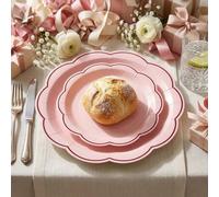 Shein 10/20/50 piezas, Platos de papel desechables rosa pálido con borde ondulado y estampado de pequeños corazones rojos, platos de 7 pulgadas y 9 pulgadas