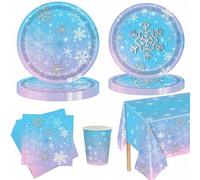 Shein 10/20/50 piezas, Suministros para fiesta de cumpleaños de invierno con copos de nieve, Vajilla de copos de nieve navideña de 7" y 9", Servilletas y Va
