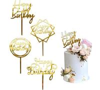 Shein 10/20 piezas Adornos para pastel de cumpleaños, decoraciones de pastel de espejo dorado. Letreros de pastel de acrílico, suministros para fiesta de cu