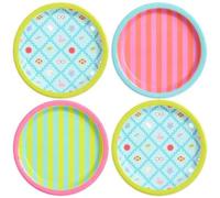 Shein 10/20 piezas, platos de papel desechables a rayas de estilo veraniego, set de platos con diseño de flamencos y palmeras, 9 pulgadas con 3 diseños, ide