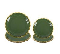 Shein 10/20piezas, Platos de papel con ribete de lámina dorada verde oscuro de 9" y 7" de degradado verde Plátulas de papeles para cumpleaños, boda, novia,