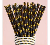 Shein 10/25/50/100 piezas Pajitas de papel con puntos negros y dorados, pajitas desechables adecuadas para cumpleaños, fiestas, hogar, bar, tienda de bebida