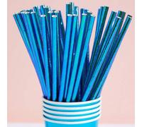 Shein 10/25/50/100 piezas Pajitas de papel desechables, pajitas de papel perlado azul, pajitas de papel degradado, soportes de palitos de caramelo, aptos pa