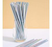 Shein 10/25/50/100 unidades Pajitas de papel desechables, pajitas de papel con película perlada plateada, pajitas de papel efecto degradado, palitos para du