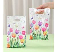 Shein 10/25/50 piezas Bolsas de regalo con estampado floral y de mariposa, Bolsas de tote con tulipanes coloridos, Bolsas de obsequio para fiesta de cumplea