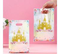 Shein 10/25/50 piezas Bolsas de regalo de cumpleaños, bolsas de regalo con estampado de corona de castillo de princesa rosa, flores, decoración de fiesta de
