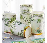 Shein 10/25 piezas Vasos de papel floral de 9 onzas, vasos desechables para fiestas para duchade novia, té de invitados, decoración de fiesta floral, cumple