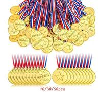 Shein 10/30/50 piezas Medallas pequeñas de plástico dorado, bolsa de artículos múltiples para fiestas, adecuadas para juegos y celebraciones, relleno de can