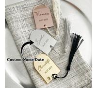 Shein 10/30/50 piezas Tarjetas de lugar de boda personalizadas de acrílico con borlas, placas de nombre de invitados de acrílico espejo con forma de arco si